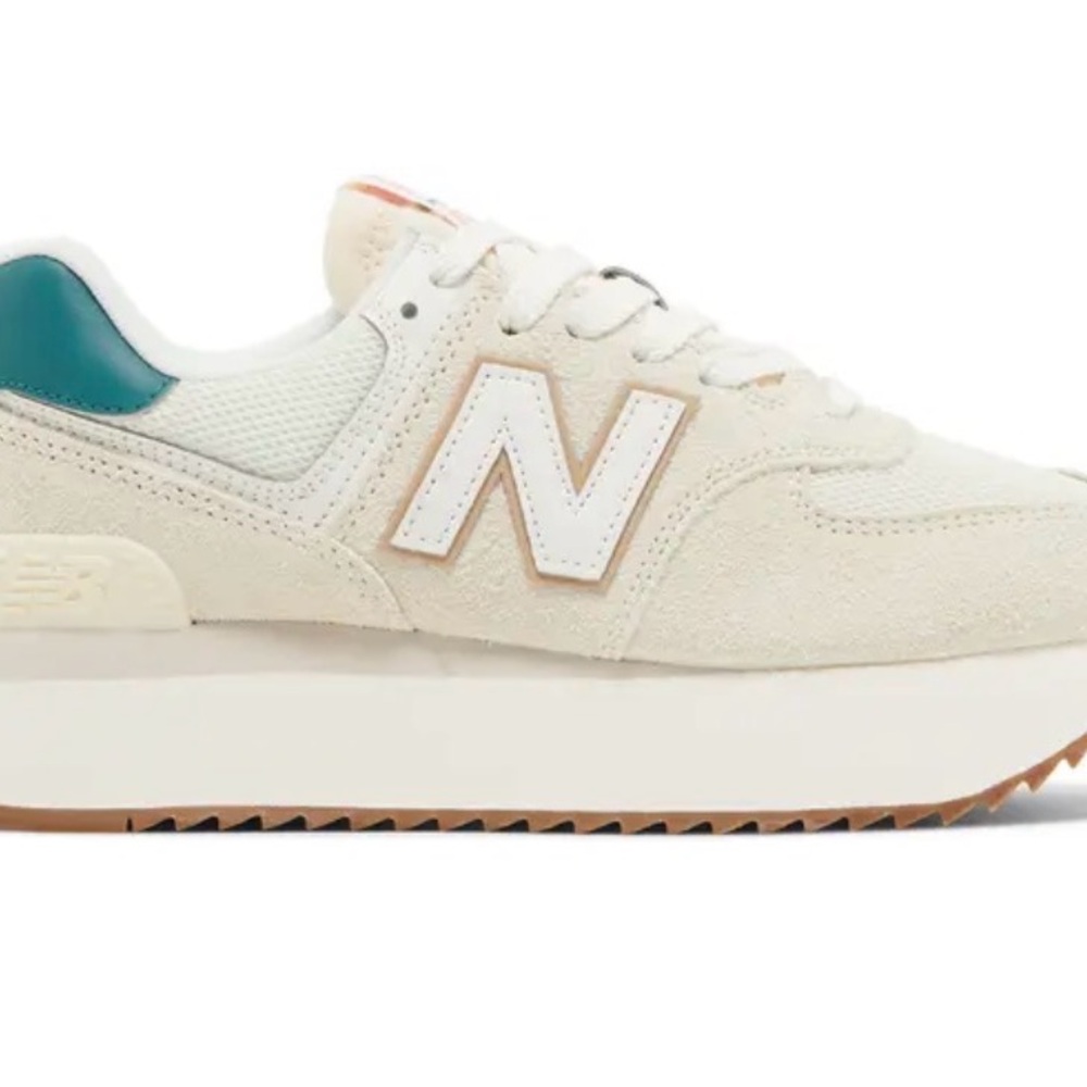New Balance Women's 574 Platform Sneakers Cream with Teal Accent - Picture 2 of 4